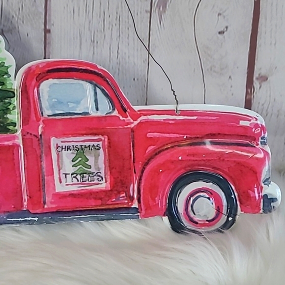 Hanging Metal Christmas Xmas Red Truck Black Lab Labrador Dog Pines Hanging Sign - Picture 5 of 15